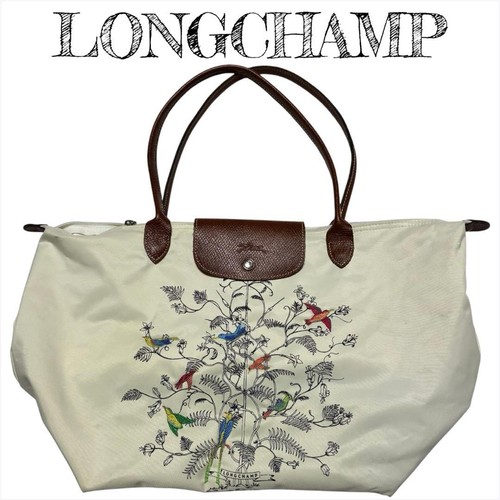 LONGCHAMP Bag Handbag Bird Embroidery Limited Rare Off White 11a