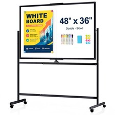 48" X 36" Large Rolling Whiteboard, 360 Rotation Magneitic White Board with