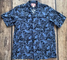 VINTAGE RJC HAWAIIAN LUAU CAMP SHIRT BLUE MENS LARGE MADE IN USA EXCELLENT