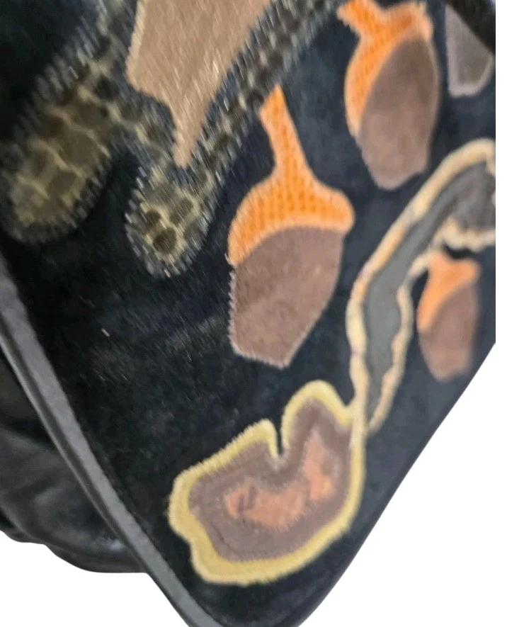 Sharif Vintage 80's 90's Acorn Patchwork Exotic Leather Embroidered Handbag USA - Image 4 of 4
