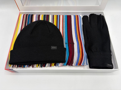 Paul Smith ''Signature Stripe'' Herren Wolle SCHAL MÜTZE HANDSCHUHE Geschenkbox Set