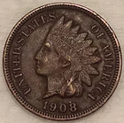 1908 Indian Head Cent Penny 1C - VF - #14164