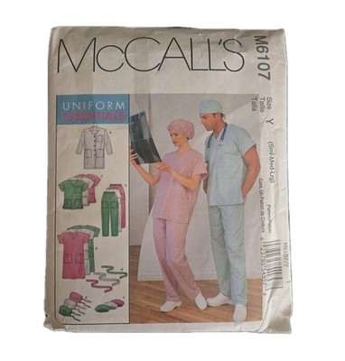 McCall's Sewing Pattern M6107 Misses Mens Lab Coat Scrubs Hat Uniform S Med LG