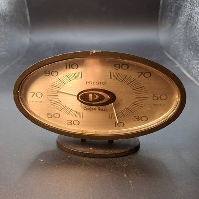 Vintage Humidity & Temperature Gauge MCM Presto Comfort Guide Oval Design Office