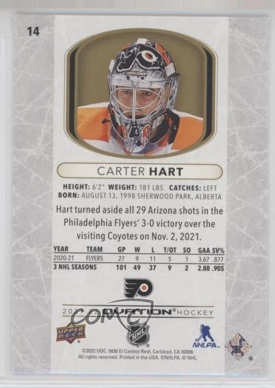 2021-22 Upper Deck Ovation Gold Circular Wonder Carter Hart #14 - Image 2 of 2