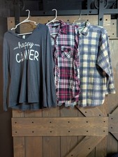 3 Women's Tops Size L; Pink/Blue/White; Rue 21/Perfect Tri/Basic Editions; GoodC