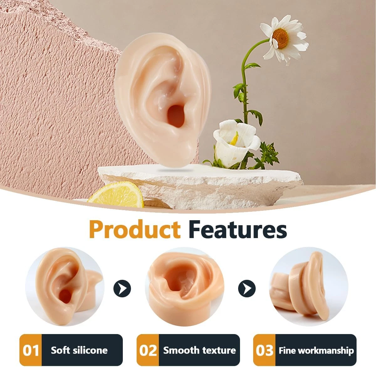 2 Pcs Silicone Ear Model, Fake Ear Models Left and Right Soft Flexible Model image 3