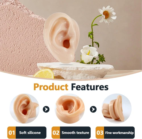 2 Pcs Silicone Ear Model, Fake Ear Models Left and Right Soft Flexible Model image 3
