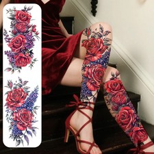 Waterproof Long Lasting 2pcs Red Purple Flower Fake Temporary Tattoos for Women