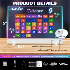 LED Note Board with Colors, 13.7x10 Lumi LED Drawing Board with 12 Markers, 4...