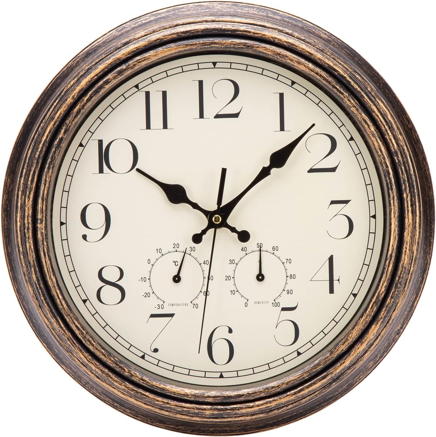 Wall Clock with Thermometer and Hygrometer Silent Vintage 30cm Quartz Large Bat