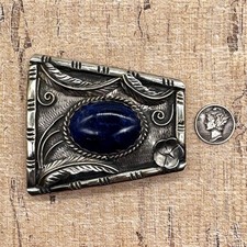 Sterling Silver Native American BLUE LAPIS Trapezoid Belt Buckle