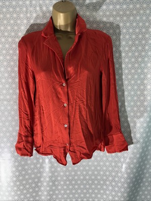 Womens Mango Eu XS Burnt Orange Satin Long Sleeve Smart Casual Blouse Shirt  Top UK