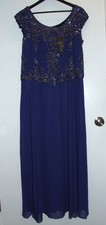J Kara Vintage Floral Cap Sleeve Long Beaded Dress Gown Royal Blue NWT - Size 16
