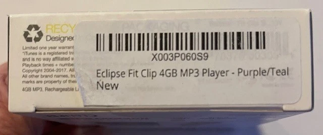 Eclipse Fit Clip 4GB MP3 播放器 紫色/麦片 原厂封装 — 第 4/4 张图片