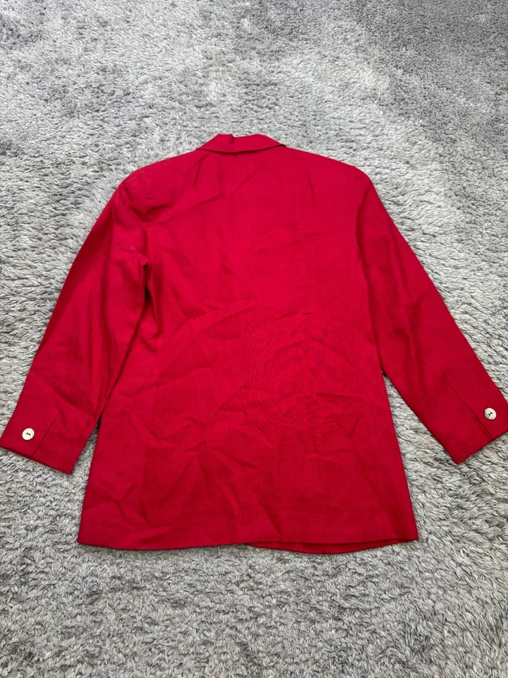 Talbots Blazer Women 2 Petite Red Irish Linen Office Career Lined Jacket Vtg - Image 2 of 4