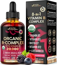 Organic Vitamin B Complex Liquid Drops - B1, B2, B3, B5, B6, B7, B8, B9, B12