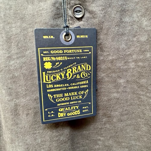 Lucky Brand Shirt Men’s L Charcoal Grey Washed & Worn 3 Button Burnout Notch Tee - Picture 2 of 10