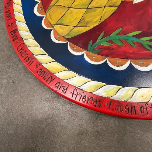 STICKS 28" Hand Made Hand Painted Wood Lazy Susan Pineapple Dragonfly - Picture 3 of 10