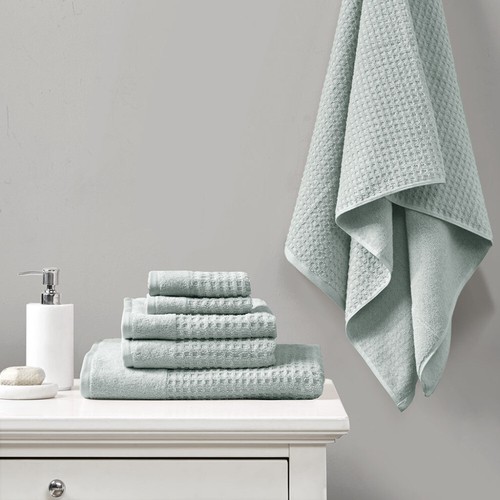 Juego de 6 toallas de baño antimicrobianas jacquard gofre de algodón - Imagen 25 de 96
