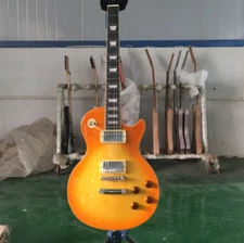 Custom LP Electric Guitar Yellow Basswood Top with Binding 1 Piece Body&neck