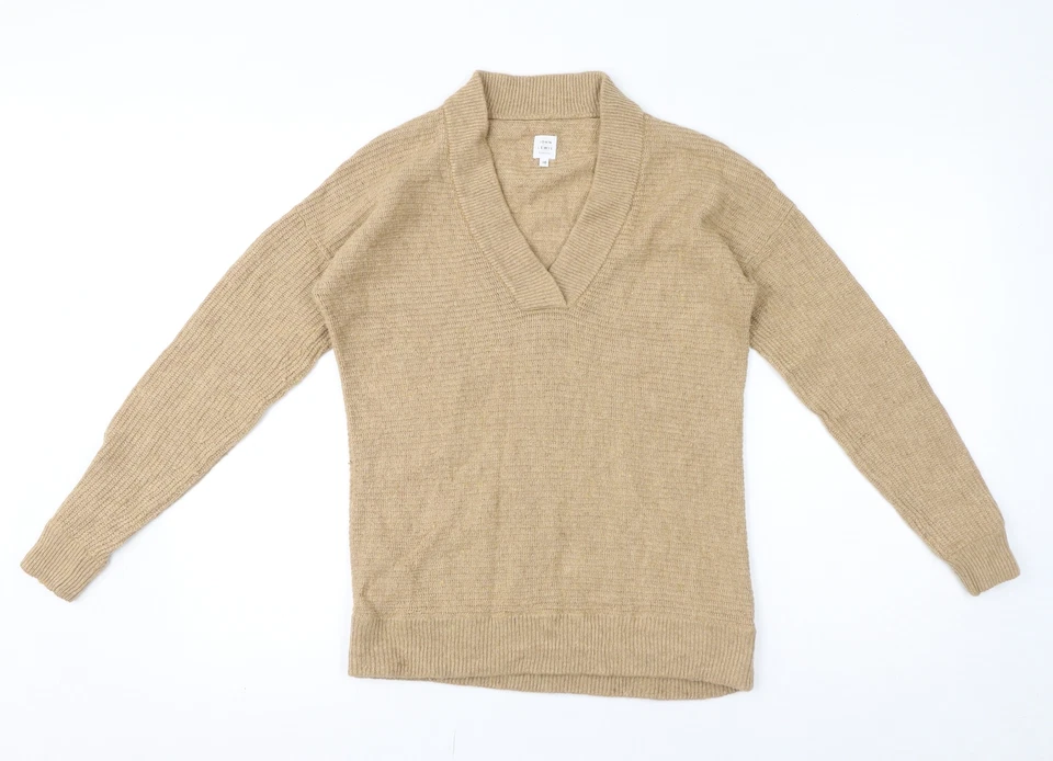 John Lewis Womens Brown V-Neck Nylon Blend Jumper Size 10