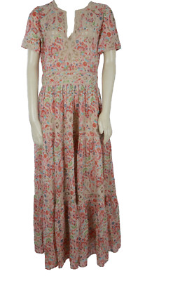 Calypso St Barth Bella Multicolor Floral Crochet Short Sleeve Maxi Dress Size M