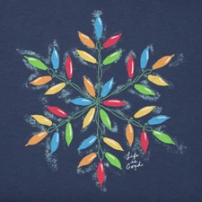 XL NWT Women's Life is Good Snowflake Lights Christmas Dk Blue LS Crusher Vee