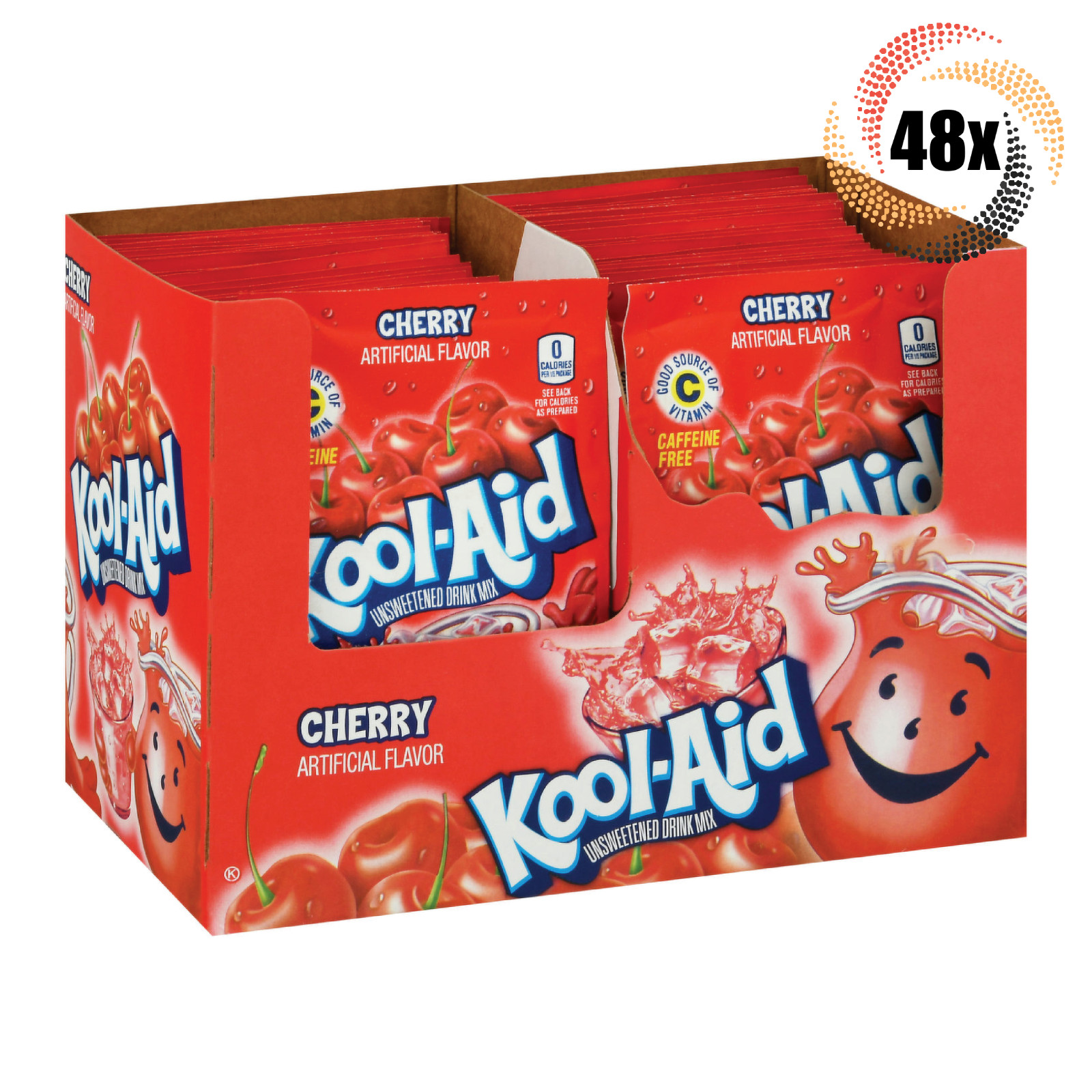 Полная коробка из 48 упаковок Смеси для безалкогольных напитков Kool-Aid с вишневым вкусом | без кофеина
