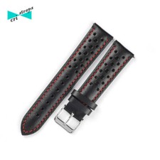 Cinturino orologio in pelle nero cucitura rossa rally racing da 18 19 20 21 mm