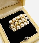 Sterling Silver 18k Gold Vermeil Faux Pearl Cluster Ring 6gm Sz5 Vintage Jewelry