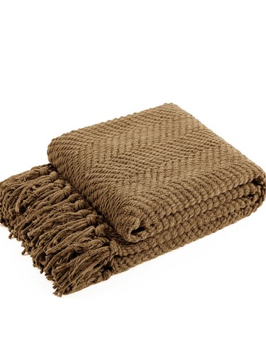 Boho Knitted Throw Blanket – Tweed Texture, Tassels, Lightweight Couch Bed Decor - Picture 40 of 337