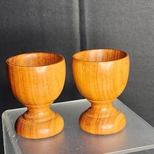 Set of 2 Hand Turned Wood Egg Holder Farmhous...