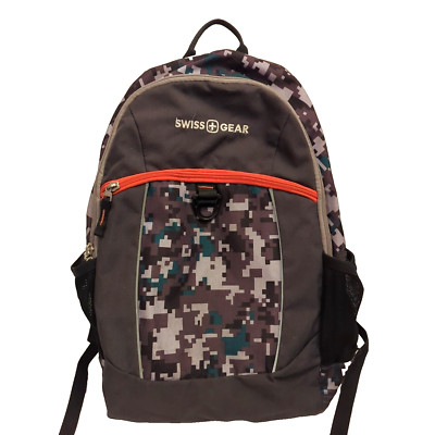 SwissGear Padded Backpack 6615 Camo Gray and Orange Laptop Tablet Pockets
