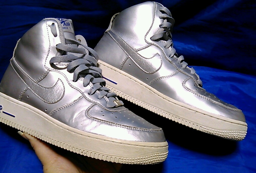 2009 Nike Air Force 1 High Metallic Silver Grey Sz 8 Mens