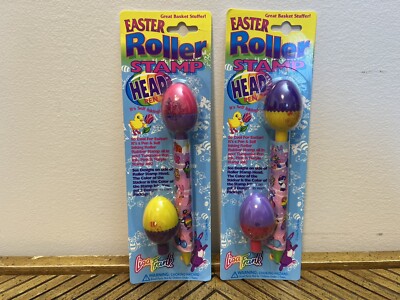 NEW Set (2) Vintage Lisa Frank Easter Roller Stamp Head Pens Cat Bunny Chick NIP