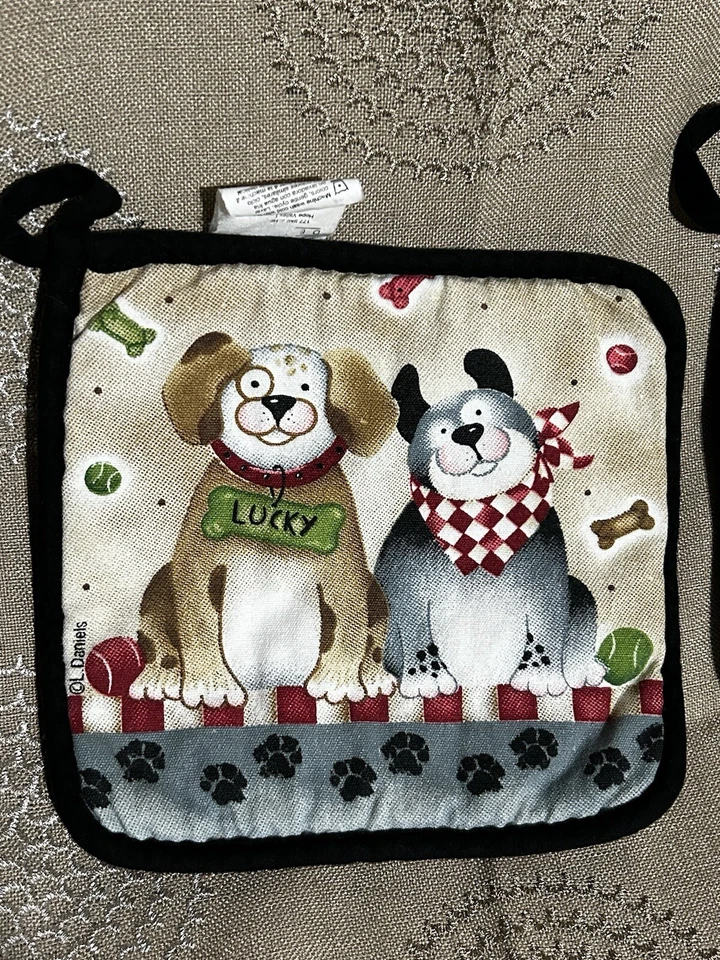 Par de soportes para ollas Lucky Dog Hot Pad de Kay Dee Designs 100 % algodón Foto 3 de 4