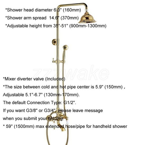 Luxury Gold Color Brass Bathroom Rain Shower Faucet Set Bathtub Mixer Tap Zgf366 - Picture 3 of 6