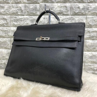 Authentic HERMES Kelly Depeche 38 Box calf Black Hand bag Business bag