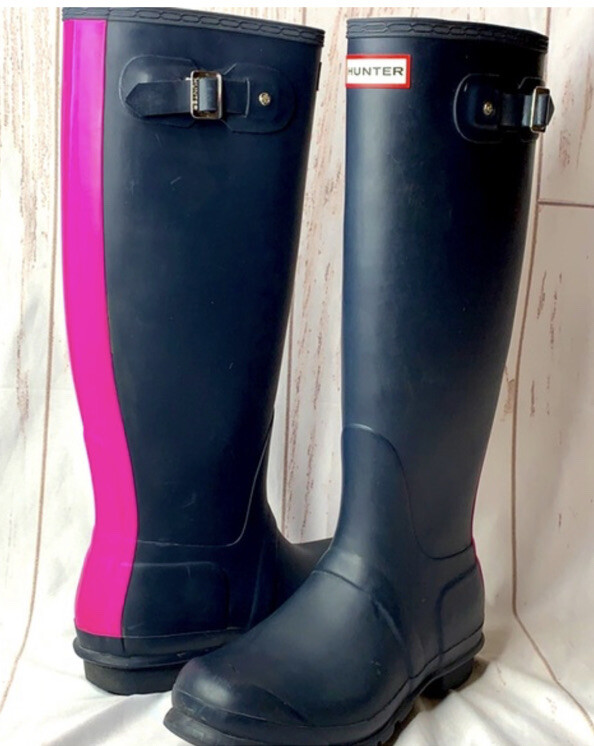 Hunter Original Women's Tall Rain Boots - Navy/pink Stripe