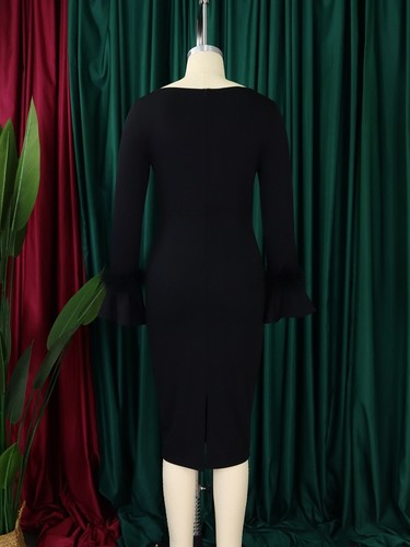 Semi Glockenärmel Sexy V-Ausschnitt Formell Kirche Kleider für Damen Bischof Midikleid - Bild 58 von 60