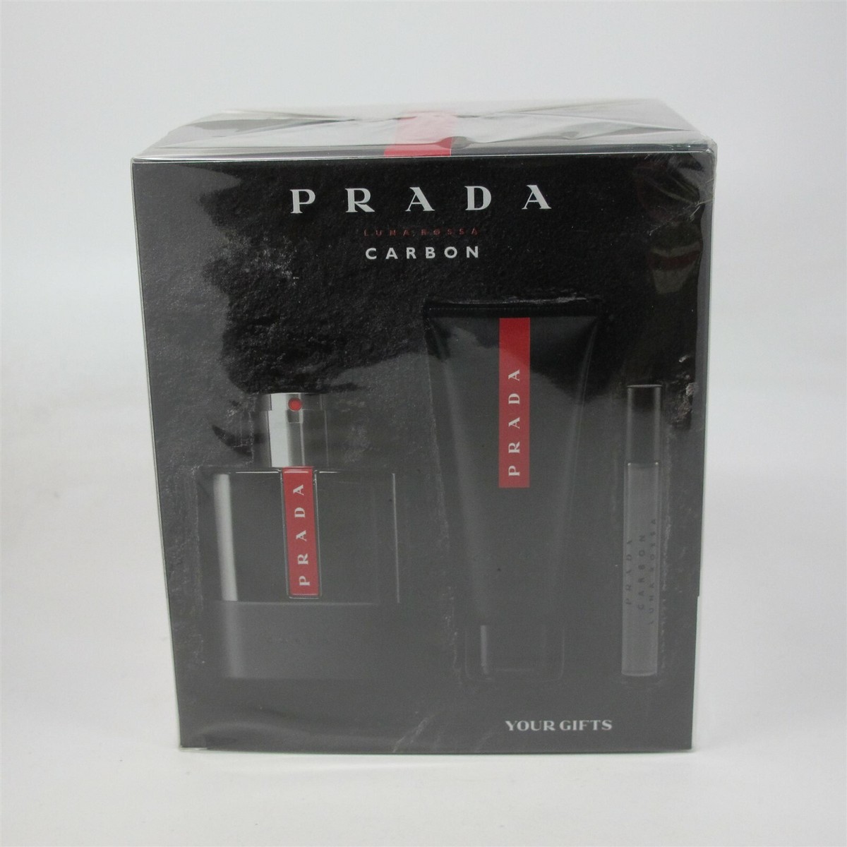 LUNA ROSSA CARBON by Prada 3 Pcs Set: 3.4 oz & 0.34 oz EDT Spray