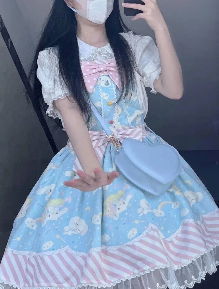 Vestido Cinnamoroll Kuromi My Melody Lolita saia alça JSK fantasia cosplay menina - Imagem 4 de 4
