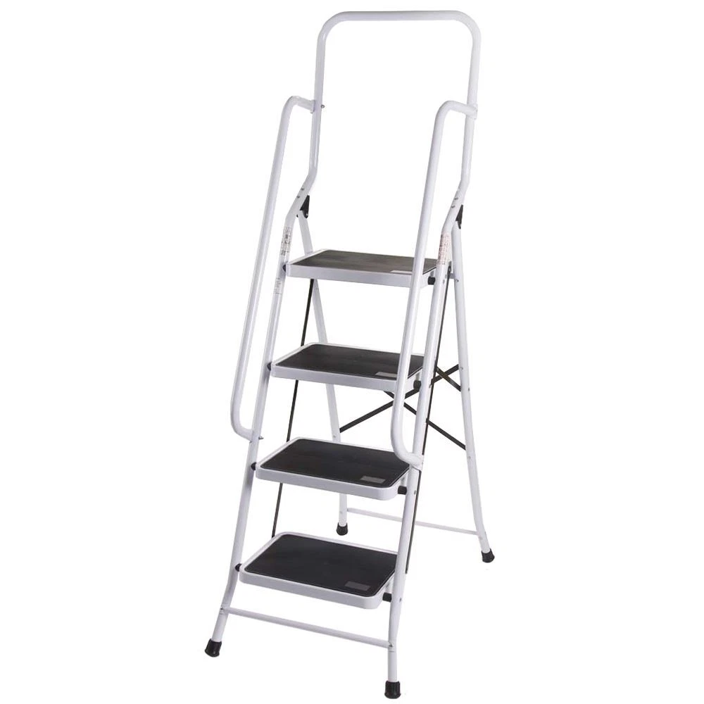 4 Step Ladder Handrail Non Slip Safety Tread Foldable Rail New By Home Discount