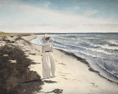 Lady at the Beach Painting Reproduction Giclee Print on Fine Art Paper