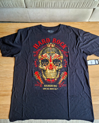 HRC Hard Rock Cafe Hamburg Black Headstock Skull T Tee Shirt Size XL NWT NP35 