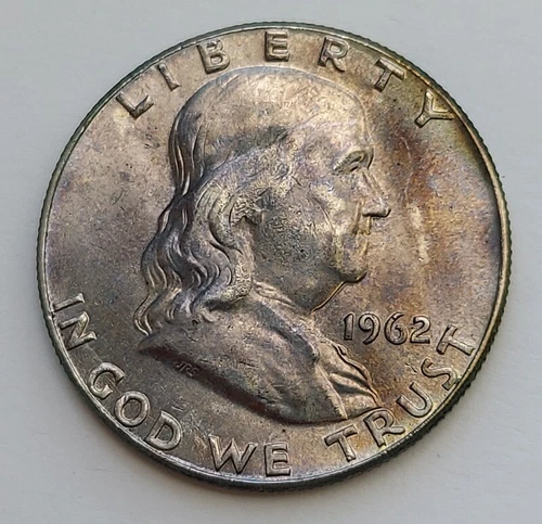 1962 Philadelphia Franklin 90% Silver Half Dollar About Uncirculated Details