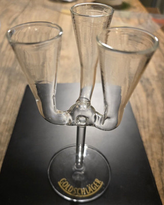 Rare Goldschlager Triple Fluted Shot Glass Gold Letters
