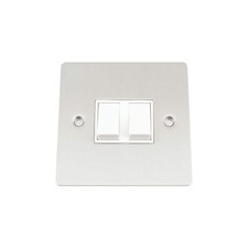 Image of 10A Double Light Switch 2 Gang 2 Way in Satin Brushed Matt Chrome Flat Style