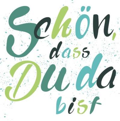 20 Servietten Schön dass du da bist blau grün Spruch Tischdeko Feier 33x33cm